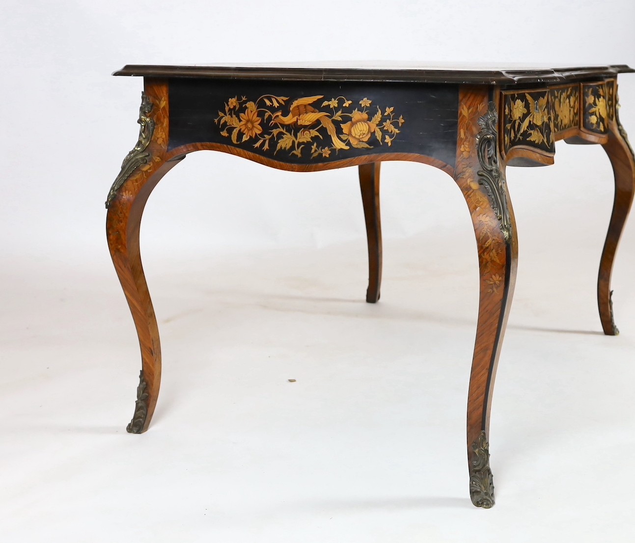 A 19th century Dutch floral marquetry bureau plat, width 126cm, depth 80cm, height 75cm